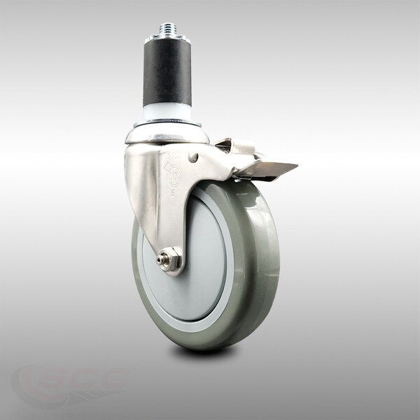 5 Inch 316SS Gray Poly Swivel 1-5/8 Inch Expanding Stem Caster Lock Brake SCC
